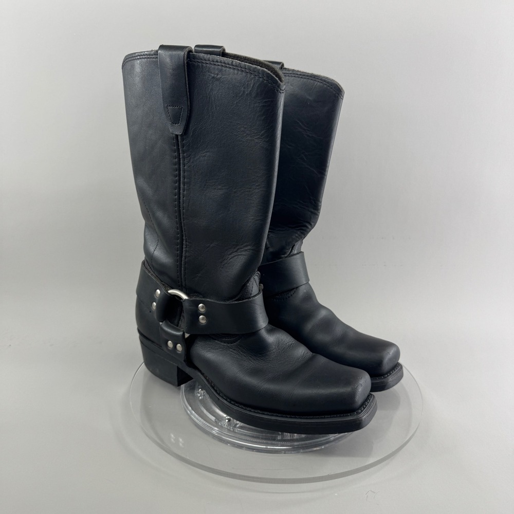 Durango Black Leather Harness Biker Boots Square Toe Womens 8 Western Rugged